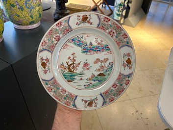 Five Chinese famille rose plates, Yongzheng/Qianlong