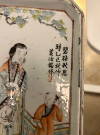 Een Chinees blauw-wit 'Shou' plateau, een qianjiang cai plateau en een famille verte bord, 19/20e eeuw