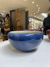 Four Chinese blue- and flamb&eacute;-glazed censers and a brush washer, 19/20th C.