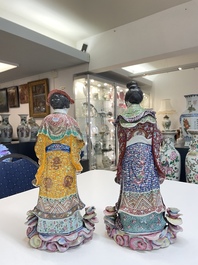 Two Chinese famille rose figures of ladies, Fu Jian Hui Guan You Chang Zi mark, Republic