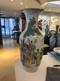 A Chinese qianjiang cai vase with musicians and scholars, signed Zhou Ding 周鼎, dated 1915