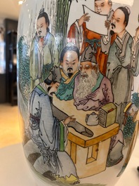 A Chinese qianjiang cai vase with musicians and scholars, signed Zhou Ding 周鼎, dated 1915