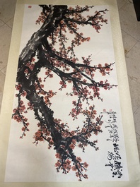 Guan Shanyue 關山月 (1912-2000): 'Fleurs de prunier', encre et couleurs sur papier, dat&eacute; 1992