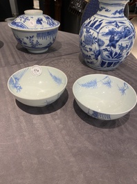 Paire de bols en porcelaine de Chine en bleu et blanc &agrave; d&eacute;cor de ph&eacute;nix, marque et &eacute;poque de Yongzheng