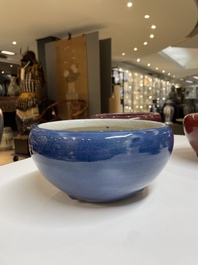 Four Chinese blue- and flamb&eacute;-glazed censers and a brush washer, 19/20th C.