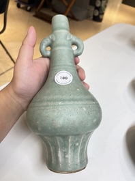 A Chinese Longquan celadon bottle vase, Yuan/Ming