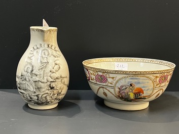 Een Chinese grisaille kan met 'De Opstanding' en een kom voor de Amerikaanse markt, Qianlong