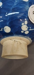 Three Chinese blue and white vases, a cup and two saucers, Kangxi and later