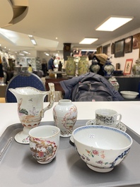 Six Chinese famille rose and grisaille export porcelain wares, Qianlong