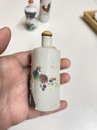 Six Chinese famille rose and iron-red snuff bottles, 18/19th C.