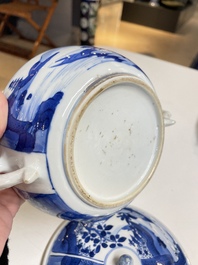 A pair of Chinese blue and white bowls and covers, Kangxi
