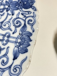 Three Chinese blue and white 'Mongolian hunt' dishes, Chenghua mark, Kangxi