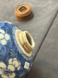 Three Chinese blue and white vases, a cup and two saucers, Kangxi and later