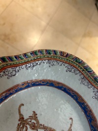 A Chinese dish with the portrait of Queen Victoria and the British crown, dated 1757, 18/19th C.