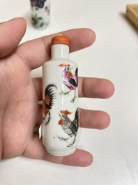 Six Chinese famille rose and iron-red snuff bottles, 18/19th C.
