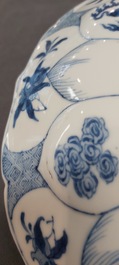 A Chinese blue and white lotus-shaped dish, Chenghua mark, Kangxi
