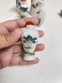Six Chinese famille rose and iron-red snuff bottles, 18/19th C.