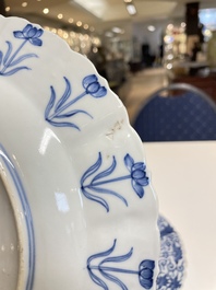 Three Chinese blue and white 'Mongolian hunt' dishes, Chenghua mark, Kangxi