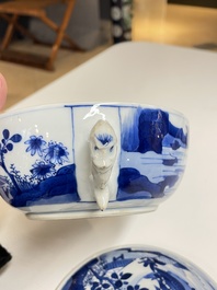 A pair of Chinese blue and white bowls and covers, Kangxi