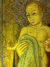 &Eacute;cole italienne, suiveur de Sano Di Pietro (1406-1481): 'Vierge &agrave; l'Enfant', huile sur panneau