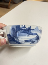 A pair of Chinese blue and white bowls and covers, Kangxi