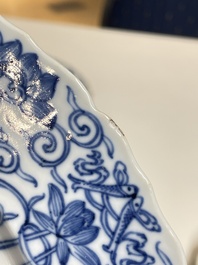 Three Chinese blue and white 'Mongolian hunt' dishes, Chenghua mark, Kangxi