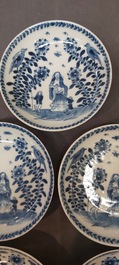 Nine Chinese blue and white 'Madonna and Child' saucers and two cups, Kangxi