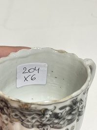 Six Chinese famille rose and grisaille export porcelain wares, Qianlong