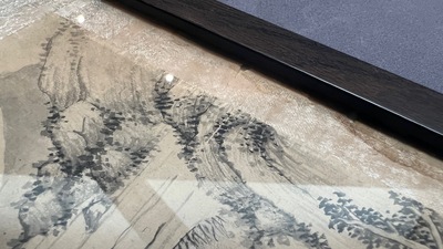 Qi Gong 啟功 (1912-2005): 'Berglandschappen', inkt op papier, gedateerd 1999