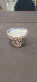 A rare Chinese reticulated double-walled blue and white 'phoenix' cup, Kangxi