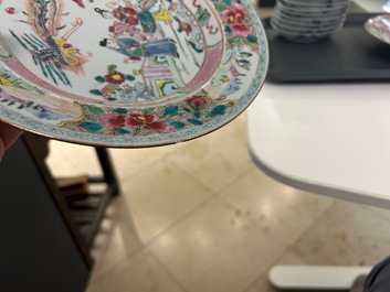 A Chinese famille rose dish and two plates, Yongzheng/Qianlong