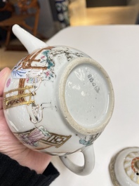 A fine Chinese famille rose 'narrative subject' teapot and cover, Yongzheng