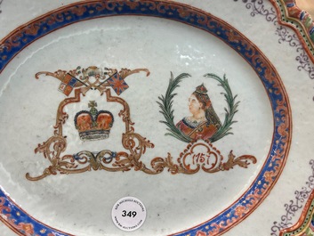 A Chinese dish with the portrait of Queen Victoria and the British crown, dated 1757, 18/19th C.