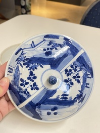 A pair of Chinese blue and white bowls and covers, Kangxi