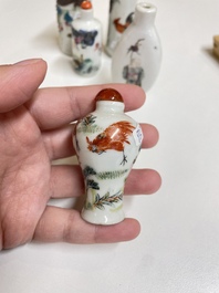 Six Chinese famille rose and iron-red snuff bottles, 18/19th C.