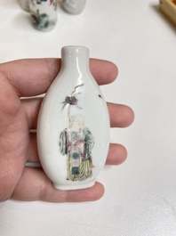 Six Chinese famille rose and iron-red snuff bottles, 18/19th C.