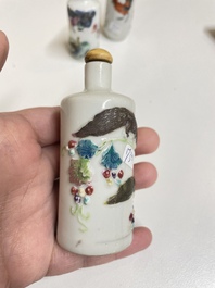 Six Chinese famille rose and iron-red snuff bottles, 18/19th C.