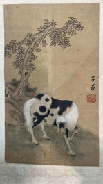 Suiveur de Zhao Mengfu 趙孟頫 (1254-1322): 'Quatre chevaux', encre et couleurs sur soie, 19/20&egrave;me