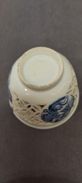 A rare Chinese reticulated double-walled blue and white 'phoenix' cup, Kangxi