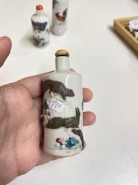 Six Chinese famille rose and iron-red snuff bottles, 18/19th C.