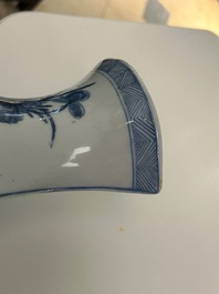 A pair of Chinese blue and white wall pocket vases with antiquities, Kangxi