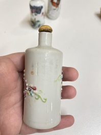 Six Chinese famille rose and iron-red snuff bottles, 18/19th C.