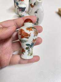Six Chinese famille rose and iron-red snuff bottles, 18/19th C.