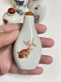 Six Chinese famille rose and iron-red snuff bottles, 18/19th C.