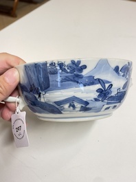 A pair of Chinese blue and white bowls and covers, Kangxi