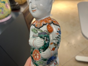 A pair of Chinese famille verte 'Hehe Er Xian' figures, Kangxi
