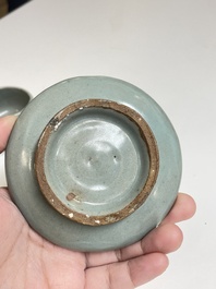 A Korean inlaid celadon cup on a stand, probably Goryeo, 13/14th C.