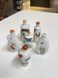 Six Chinese famille rose and iron-red snuff bottles, 18/19th C.