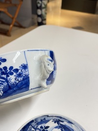 A pair of Chinese blue and white bowls and covers, Kangxi