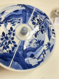 A pair of Chinese blue and white bowls and covers, Kangxi
